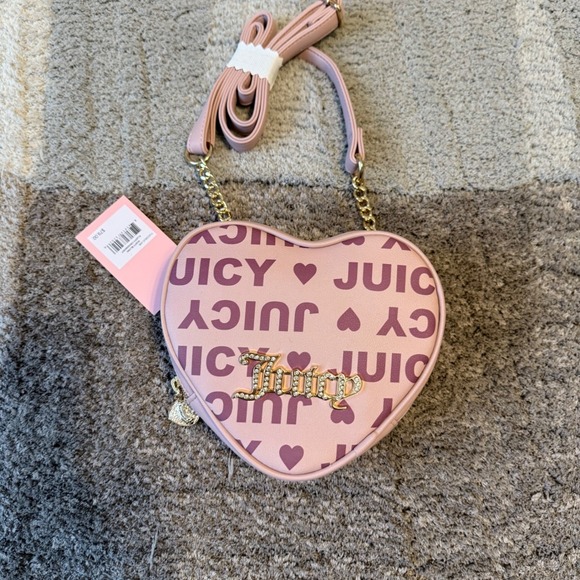 Juicy Couture Handbags - Juicy Couture Dusty Blush Fluffy Heart Crossbody Bag Logo Print Pink NWT